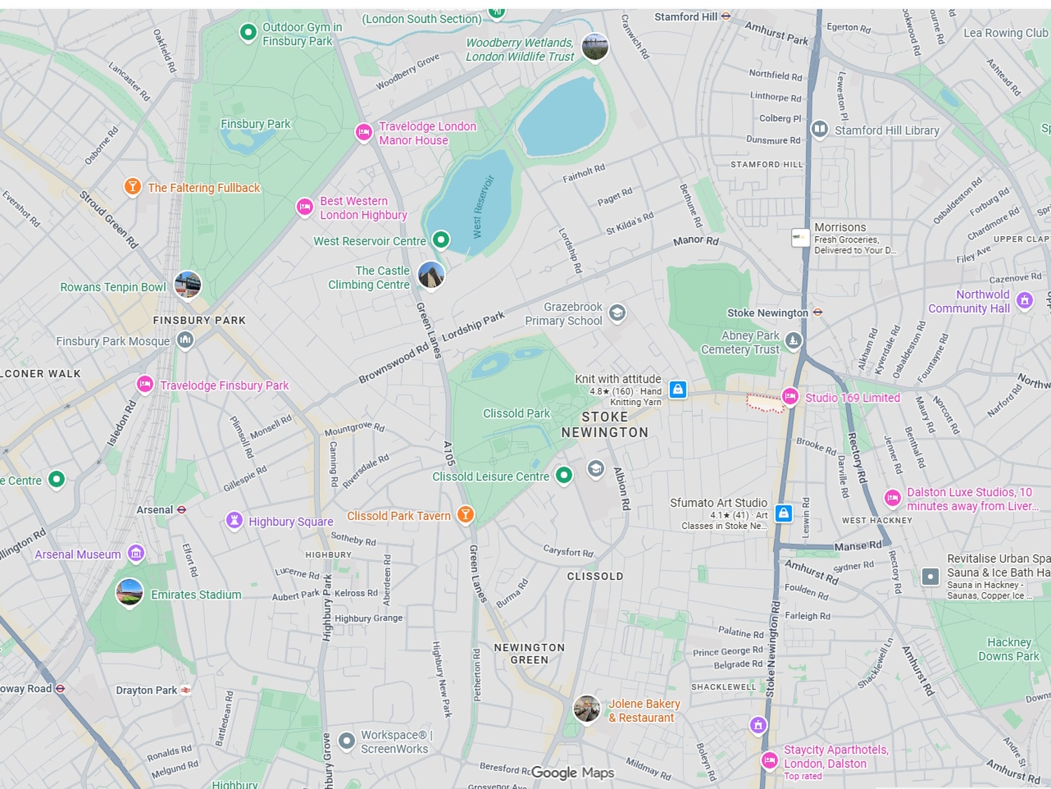 Map showing The Bough and Bean location on Stoke Newington Church Street